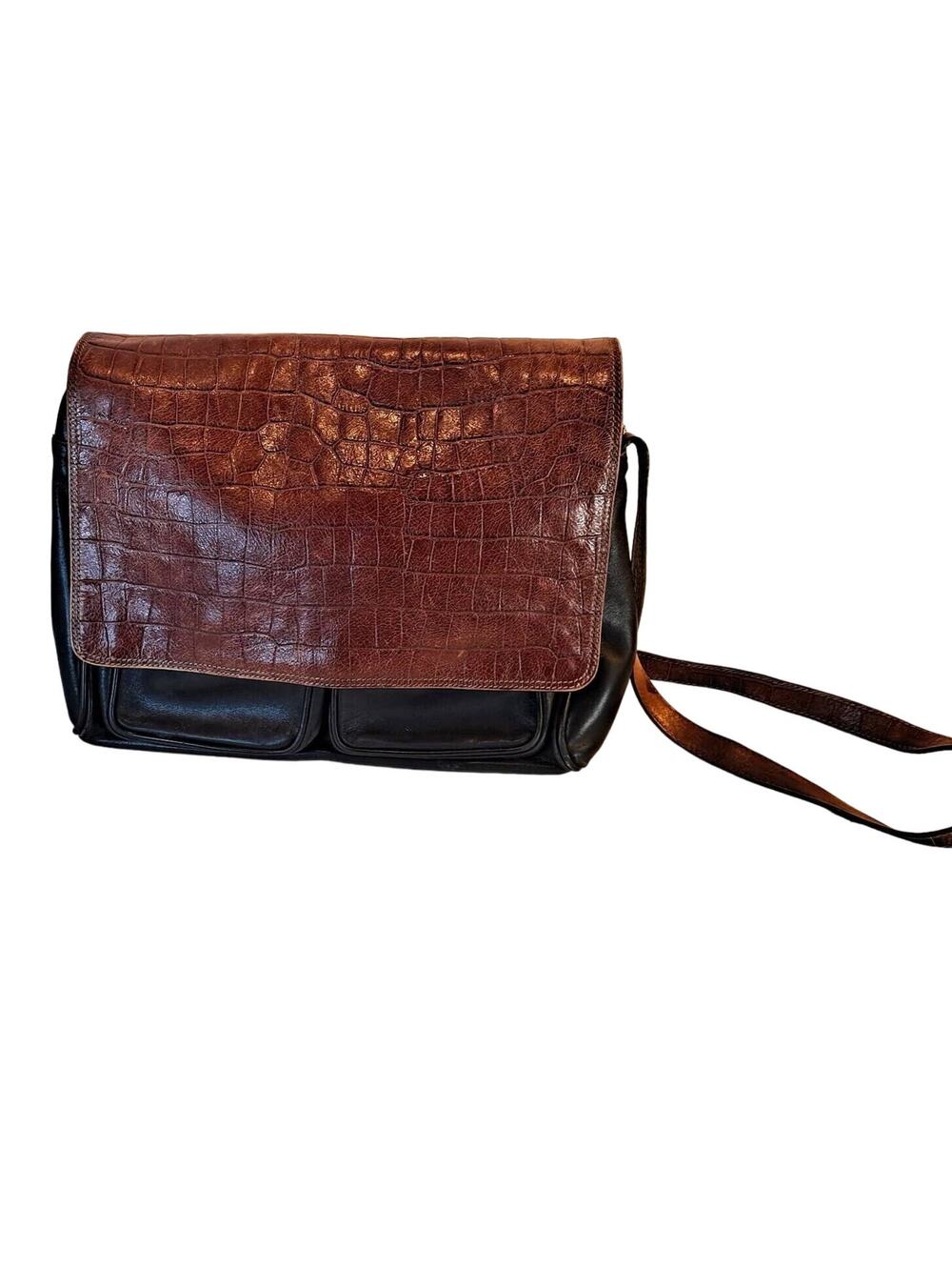 Carla Marchi Italian Leather Crossbody Handbag, with Crocodile Leather Flap